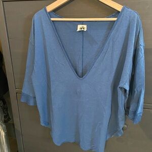 We The Free Deep Blue V-Neck Tee Free People